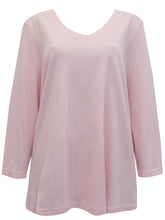 Load image into Gallery viewer, Ladies Pink Pure Cotton V-Neck Long Sleeve Plus Size Tunic Tops
