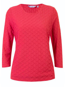 Round Neck Jacquard 3/4 Sleeve Stretchy Tunic Top