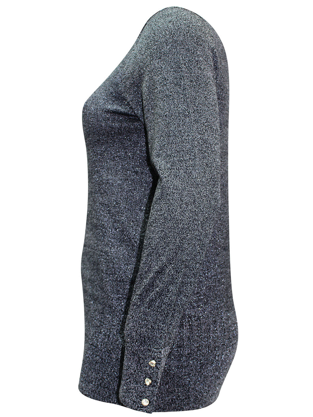 Ladies Grey Pewter Buttoned Sleeve Plus Size Jumpers