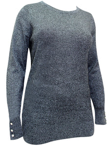 Ladies Grey Pewter Buttoned Sleeve Plus Size Jumpers