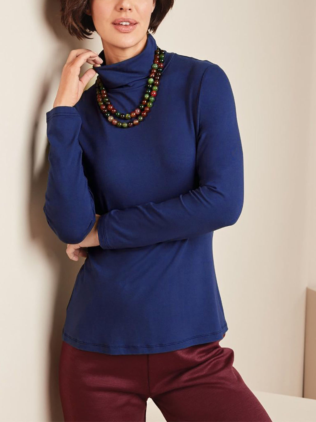 Ladies Laila Royal Blue Polo Neck Long Sleeve Plus Size Top