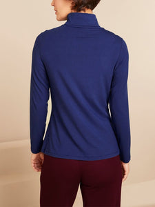 Ladies Laila Royal Blue Polo Neck Long Sleeve Plus Size Top