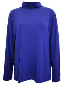 Ladies Laila Royal Blue Polo Neck Long Sleeve Plus Size Top