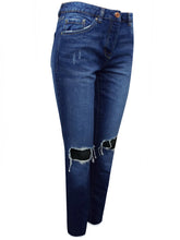 Load image into Gallery viewer, Blue Denim Boyfit Ripped Knees Frayed Hem Jeans
