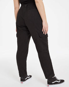 Ladies Black Belted Cotton Cargo Pockets Straight Leg Trousers