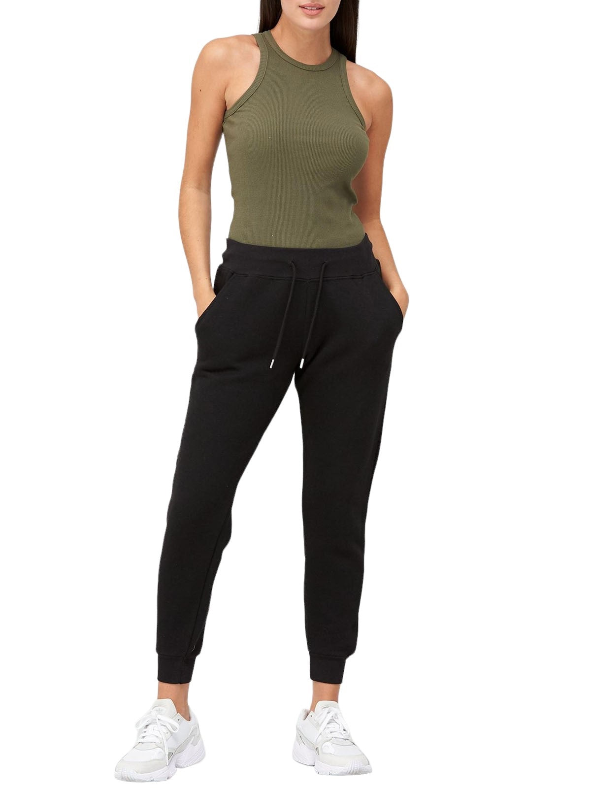 Ladies Black Cuffed Hem Joggers