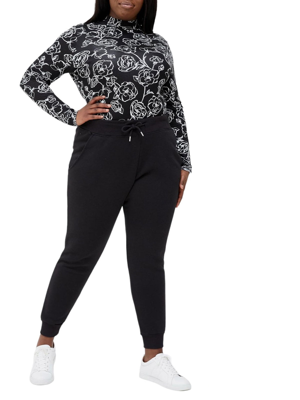 Ladies Black Cuffed Hem Joggers