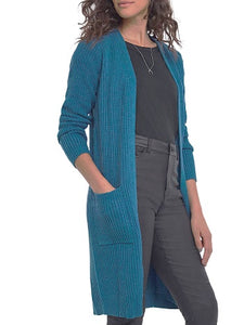 Ladies Teal Open Front Longline Fishermen Ribbed Patch Pocket Plus Size Cardigan