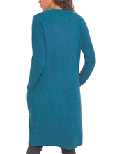 Load image into Gallery viewer, Ladies Teal Open Front Longline Fishermen Ribbed Patch Pocket Plus Size Cardigan
