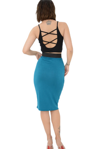 Ladies Plain Fitted Jersey High Waisted Bodycon Pencil Skirt