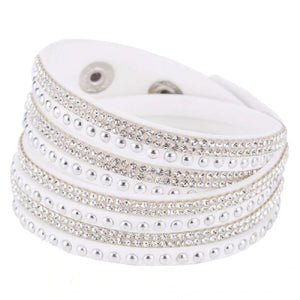 Unisex Paved Leather Rhinestone Bangle Wrap Adjustable Bracelets