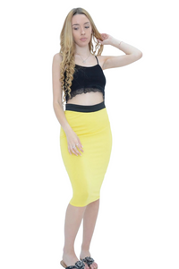 Ladies Plain Fitted Jersey High Waisted Bodycon Pencil Skirt