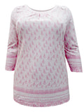 Pink Sheego Floral Lace Insert Cotton Plus Size Top