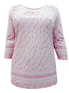 Pink Sheego Floral Lace Insert Cotton Plus Size Top
