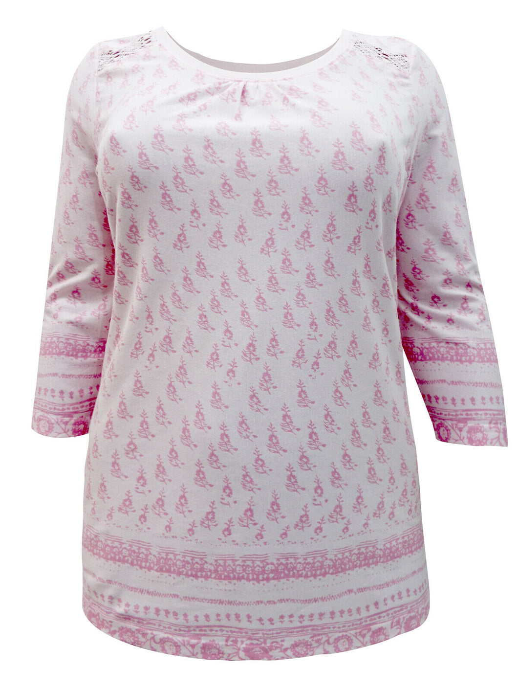 Pink Sheego Floral Lace Insert Cotton Plus Size Top