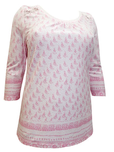 Pink Sheego Floral Lace Insert Cotton Plus Size Top