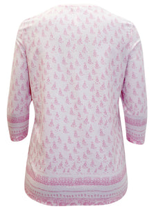 Pink Sheego Floral Lace Insert Cotton Plus Size Top