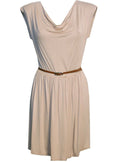 Ladies Beige Sleeveless Skater Dress With Belt