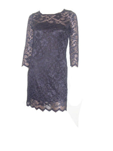 Navy Floral Lace Bodycon ¾ Sleeve Dress