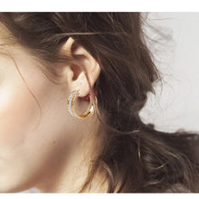 Load image into Gallery viewer, Ladies Medium Gold Plated Crystal Middle Bar Shining Creole Hoop Earring
