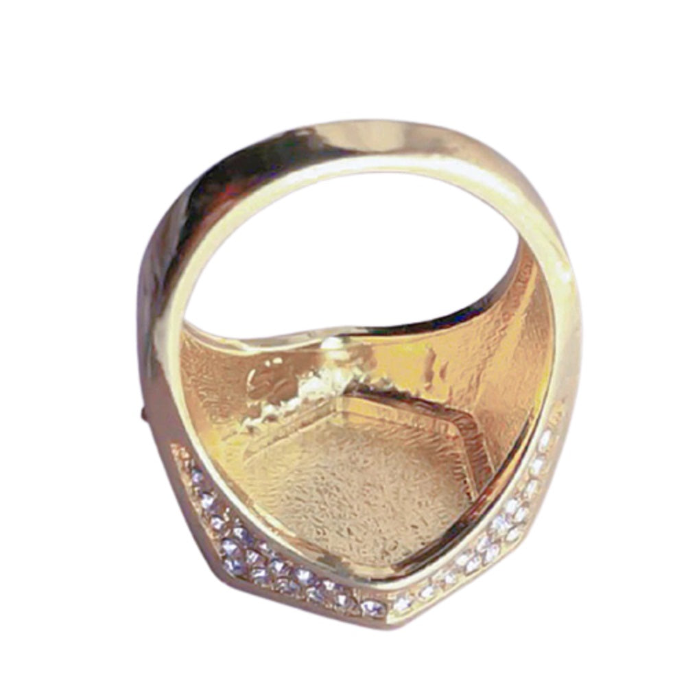 Mens Luxury 18K Gold Plated Hexagon Micropave CZ Ring