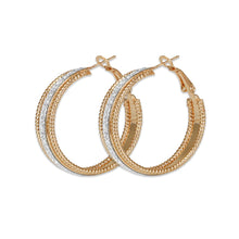 Load image into Gallery viewer, Ladies Medium Gold Plated Crystal Middle Bar Shining Creole Hoop Earring
