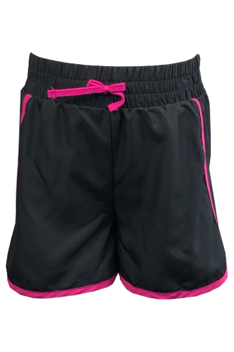 Girls Black Elasticated Wait Cerise Trim Shorts