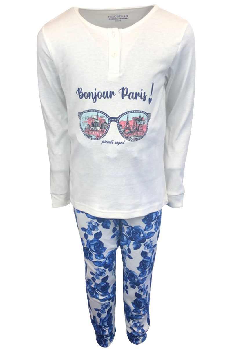 Girls White Pink Floral Paris Boutique Paris Print Boxed Pyjamas