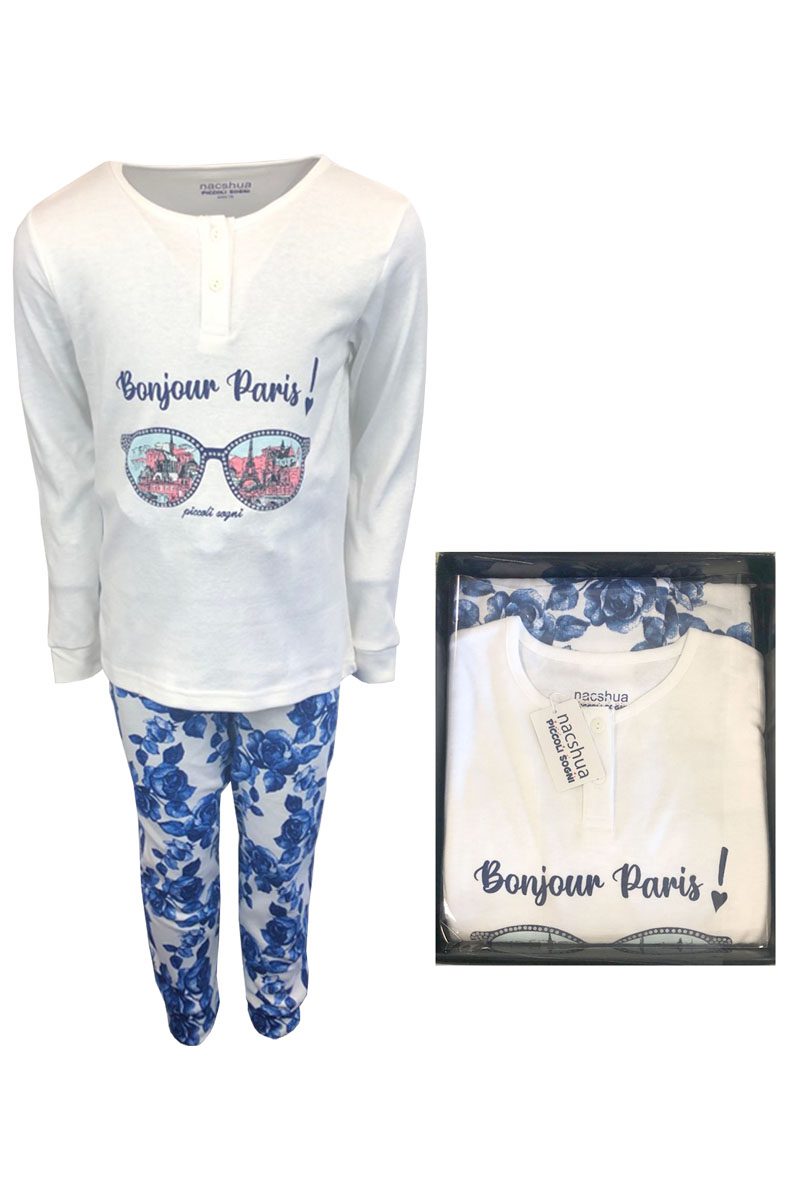 Girls White Pink Floral Paris Boutique Paris Print Boxed Pyjamas