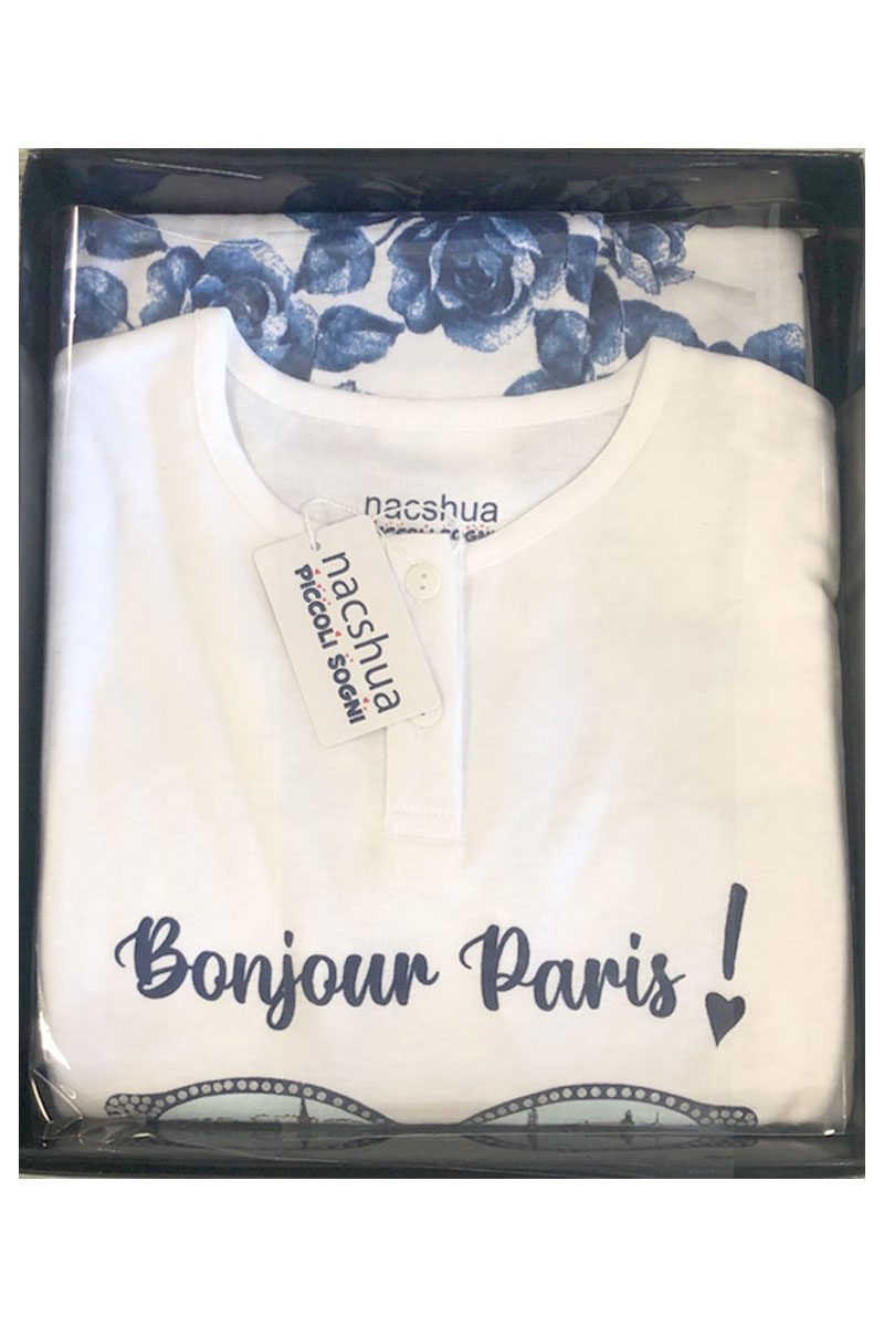 Girls White Pink Floral Paris Boutique Paris Print Boxed Pyjamas