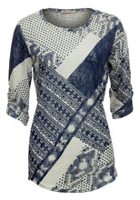 Load image into Gallery viewer, Quoz Blue Abstract Print Rushed Top
