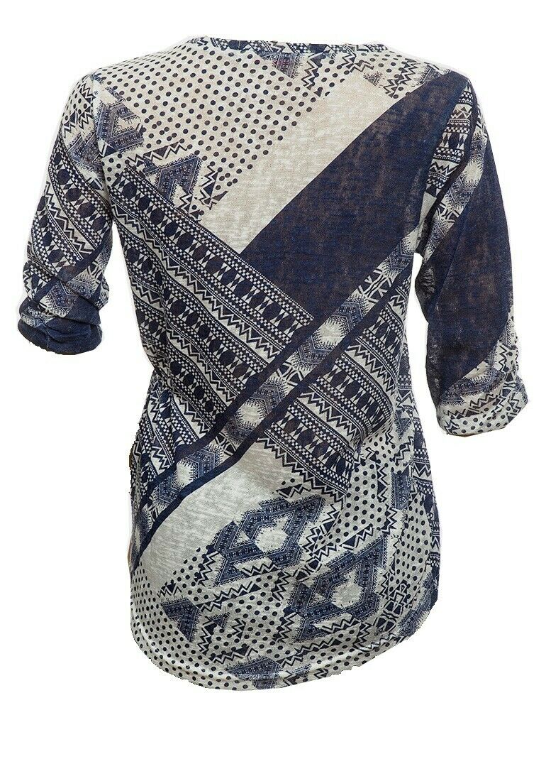 Quoz Blue Abstract Print Rushed Top