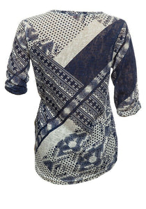 Quoz Blue Abstract Print Rushed Top
