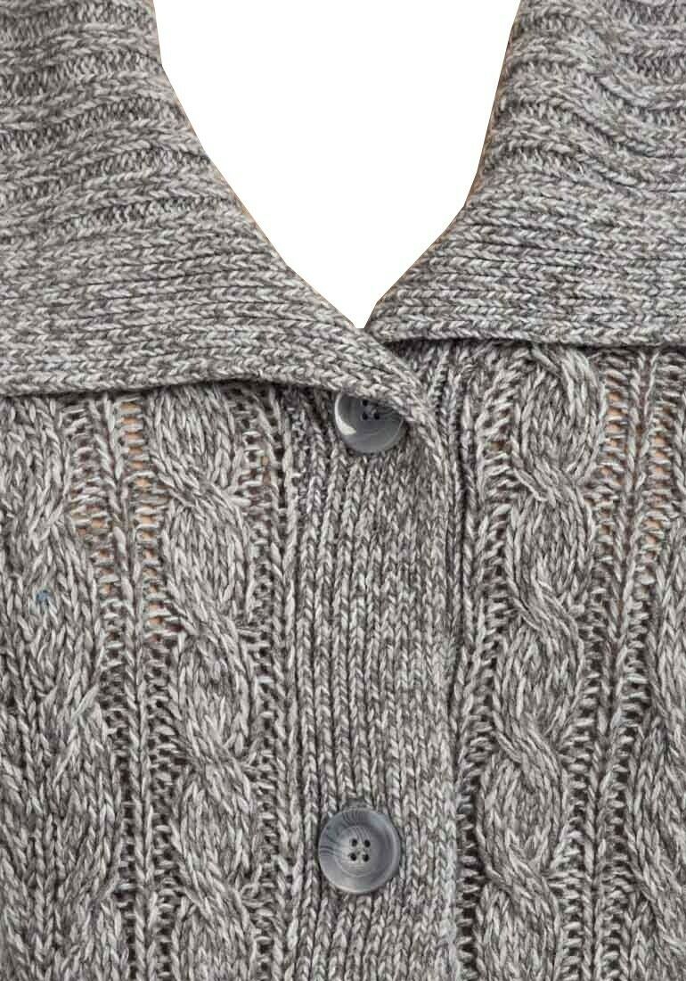 Grey Cable Knit Button Down Flap Collar Cardigan