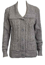 Load image into Gallery viewer, Grey Cable Knit Button Down Flap Collar Cardigan
