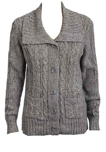Grey Cable Knit Button Down Flap Collar Cardigan