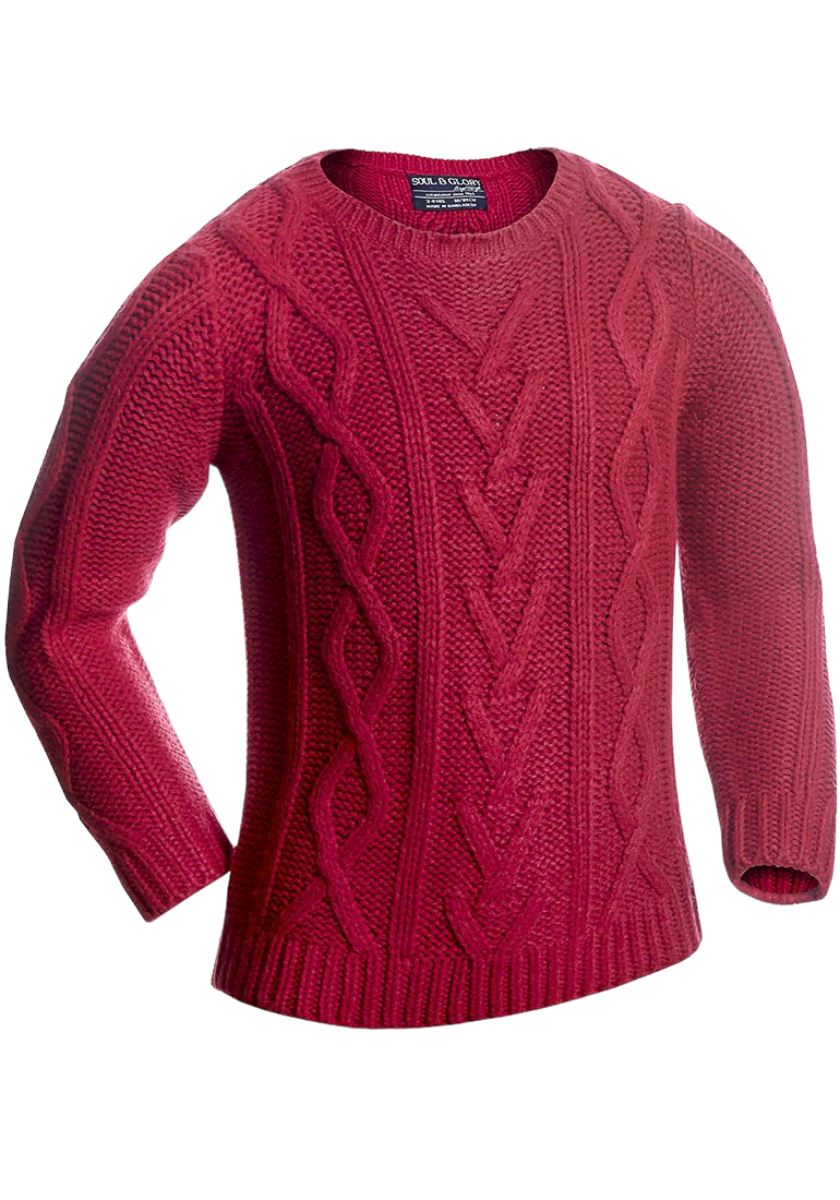 Boys Soul & Glory Lava Red Cable Knit Crew Neck Long Sleeve Jumper