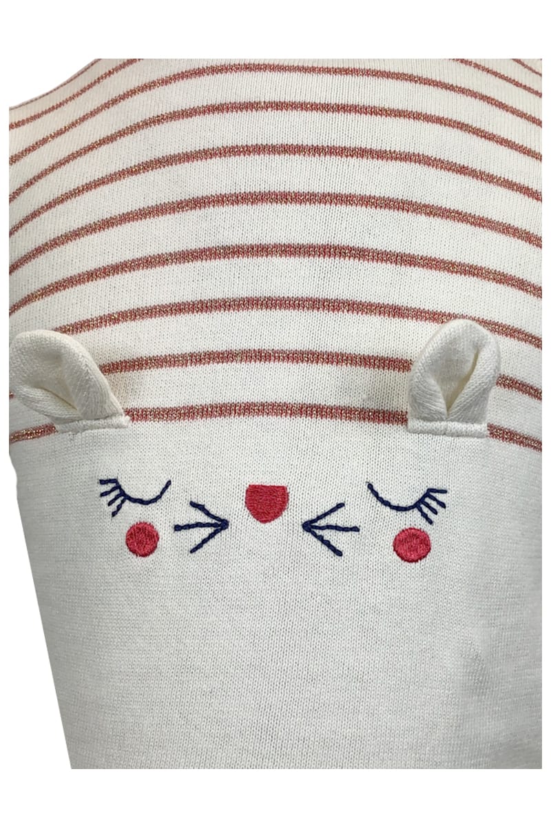 Cream & Red Stripe Bunny Cotton Knitted Long Sleeve Jumper