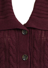 Load image into Gallery viewer, Maroon Cable Knit Button Down Flap Collar Cardigan
