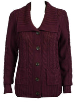 Load image into Gallery viewer, Maroon Cable Knit Button Down Flap Collar Cardigan
