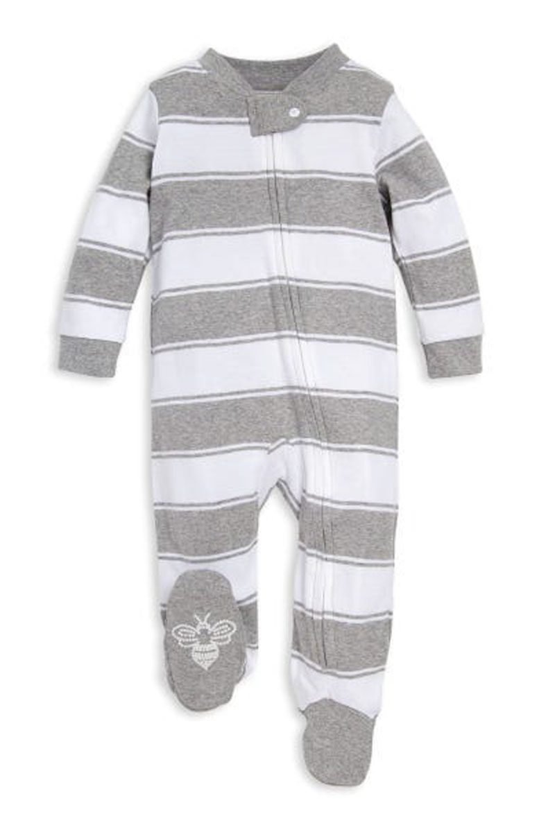 Baby Boys Girls Unisex Burts Bees Striped Babygrow Anti Slip Footie Sleepsuits