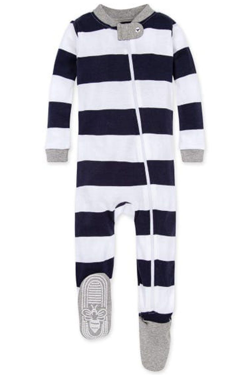 Baby Boys Girls Unisex Burts Bees Striped Babygrow Anti Slip Footie Sleepsuits