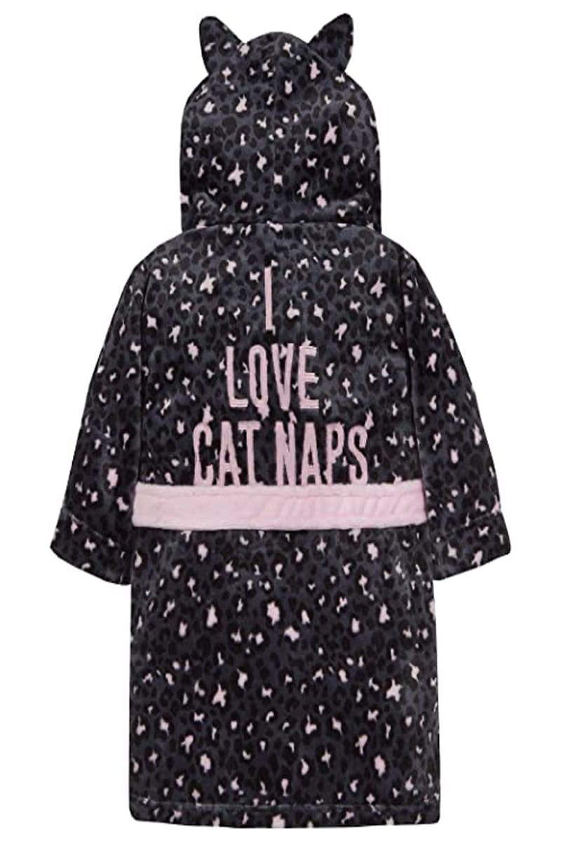 Girls Super Soft ‘I Love Cat Naps’ Hooded Dressing Gowns