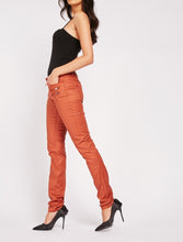 Load image into Gallery viewer, Ladies Rust Coated Skinny Decorative Zip Pockets Mid Rise Smart Trousers
