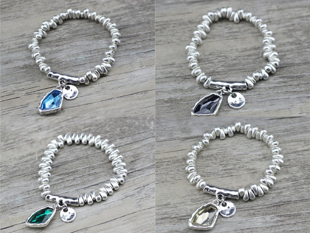 Silver Pebbles Expandable Crystal Charm Bracelets