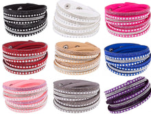 Load image into Gallery viewer, Unisex Paved Leather Rhinestone Bangle Wrap Adjustable Bracelets
