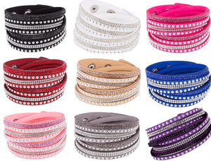 Unisex Paved Leather Rhinestone Bangle Wrap Adjustable Bracelets