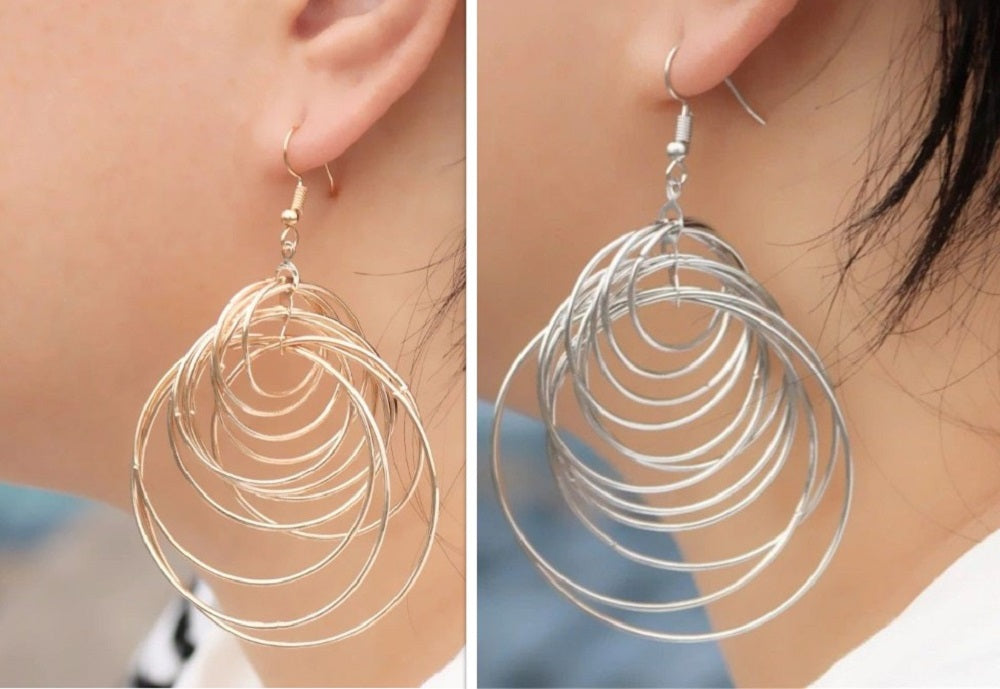 Ladies Big Layered Circle Drop Dangle Hook Earrings