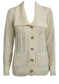 Cream Cable Knit Button Down Flap Collar Cardigan