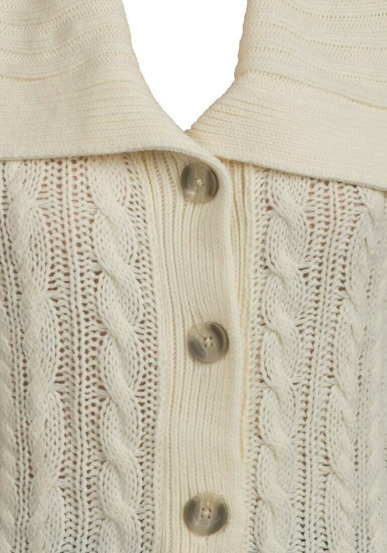 Cream Cable Knit Button Down Flap Collar Cardigan